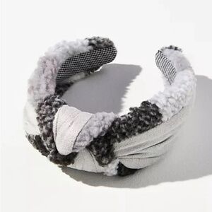 Anthropologie Plaid Sherpa-Trimmed Knotted Headband
